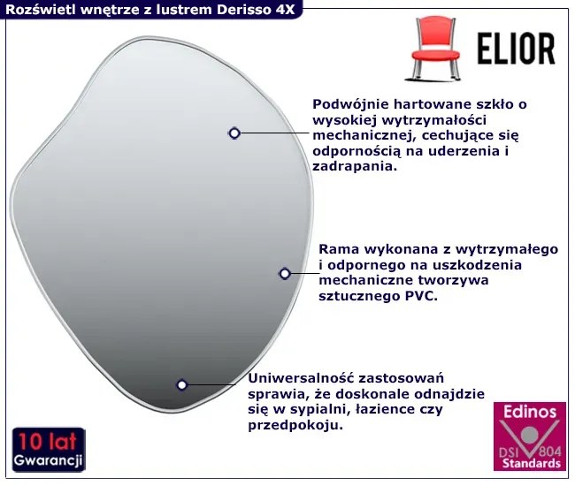 Srebrne wiszące lustro asymetryczne 60x50 cm - Derisso 4X