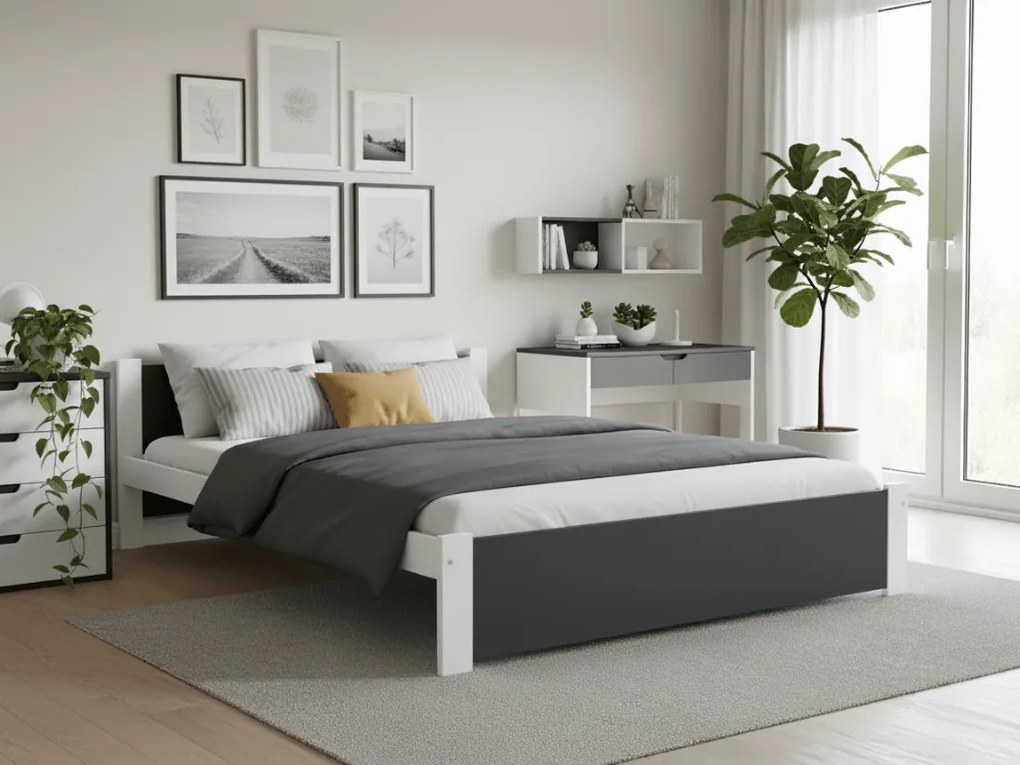 Łóżko IKAROS 120 x 200 cm, antracyt/biały Stelaż: Ze stelażem listwowym rolowanym elastycznym, Materac: Materac Sommera