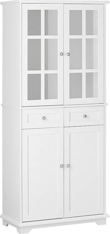 SoBuy szafka kuchenna ze szklanymi drzwiami, 6 półek i 2 szuflady, biała