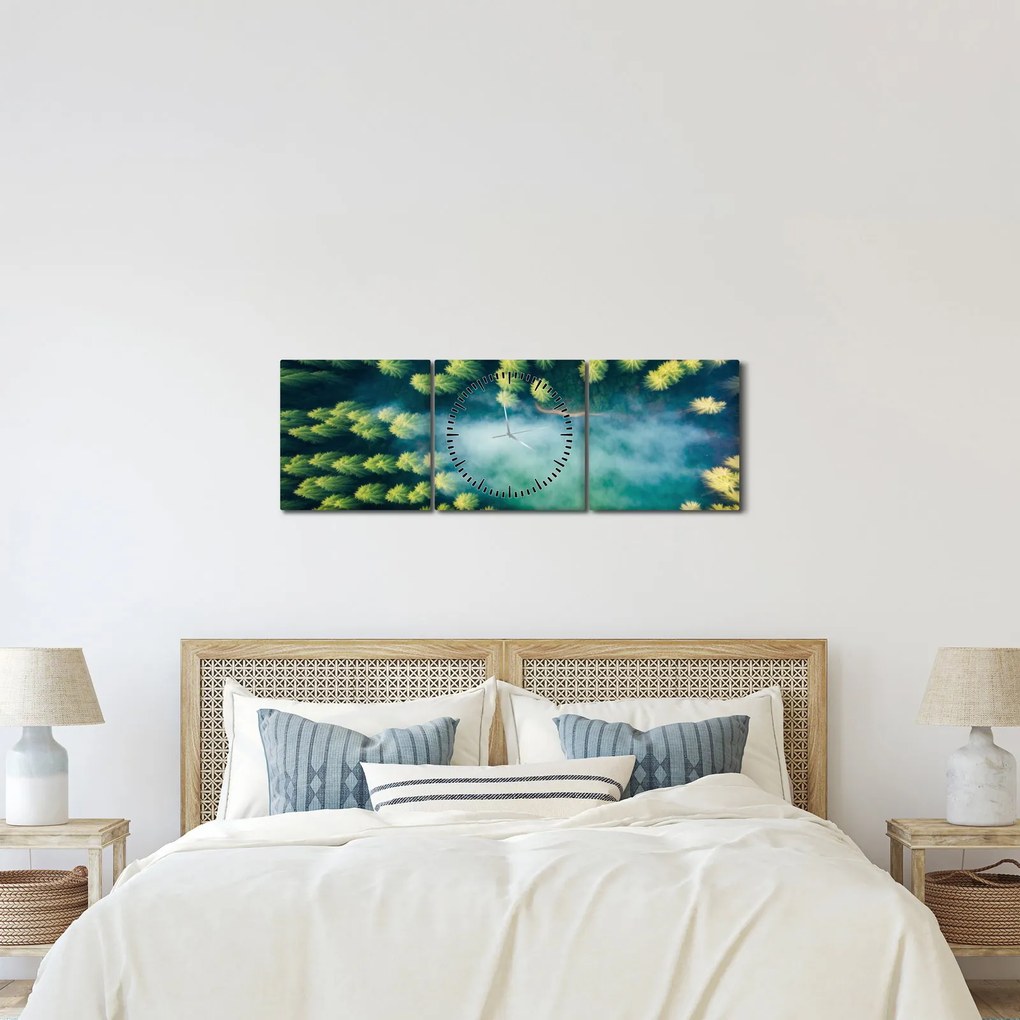 Obraz - Las spowity mgłą (z zegarem) (90x30 cm)