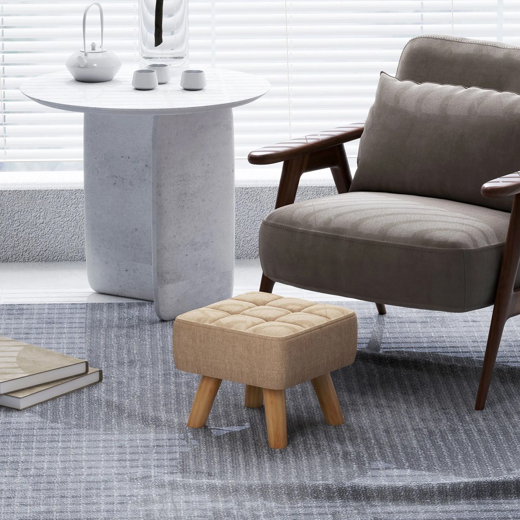 HOMCOM Puf z wyściełaniem, wygląd lnu, nogi z drewna, do 110 kg, Brązowy