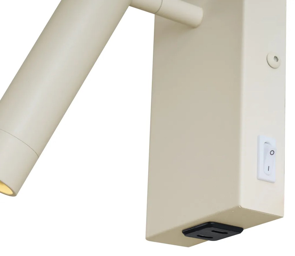 Nowoczesny kinkiet beżowy z regulacją i USB-C - Croft