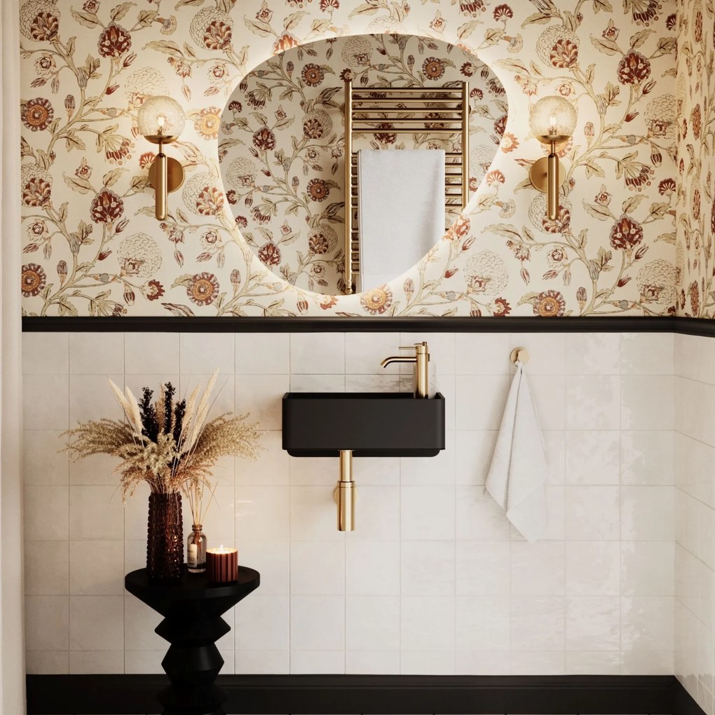 Umywalka z kamienia syntetycznego nablatowa / wisząca prostokątna czarna 43 cm x 25 cm EVELIA Black : Otwór na baterię - Tak, Typ montażu - podwieszana