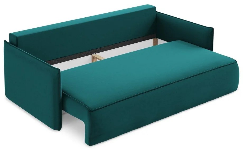 Turkusowa aksamitna rozkładana/ze schowkiem sofa 225 cm Hula – Makamii