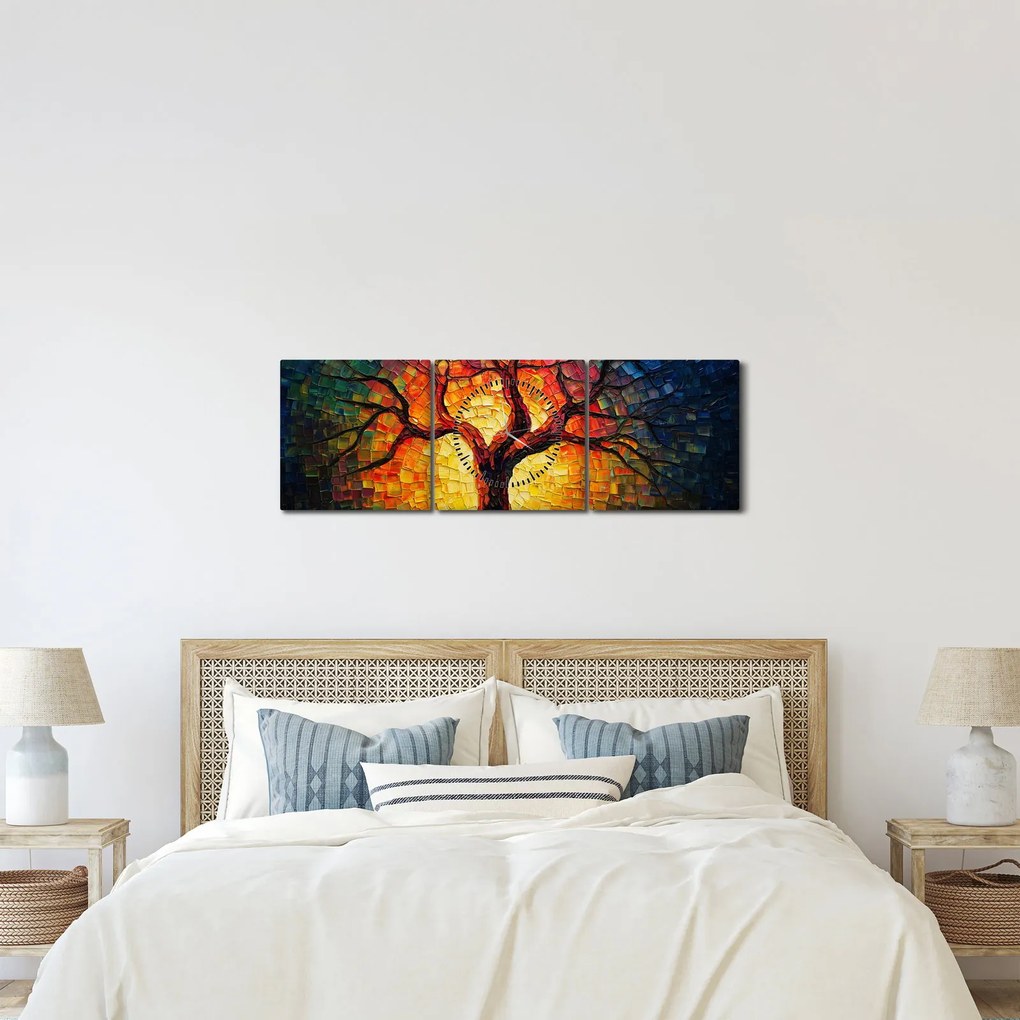 Obraz - Drzewo życia w mozaice (z zegarem) (90x30 cm)