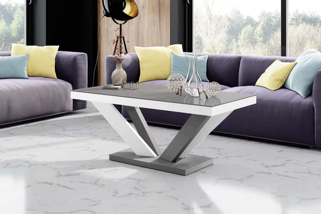 Nierozkładana ława na designerskiej podstawie Viva 2 Mini w wysokim połysku