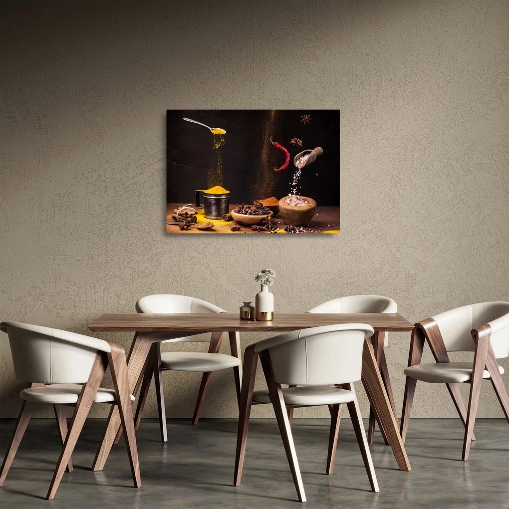 Obraz na szkle - Przyprawy w ruchu (70x50 cm)