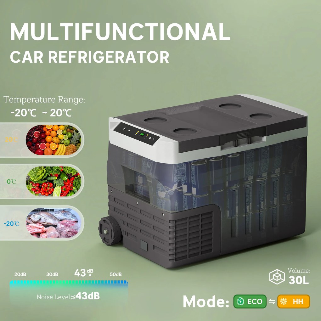 Outsunny 30 L Elektryczna Lodówka Kompresorowa z Trybem ECO i Funkcją LED, Czarna