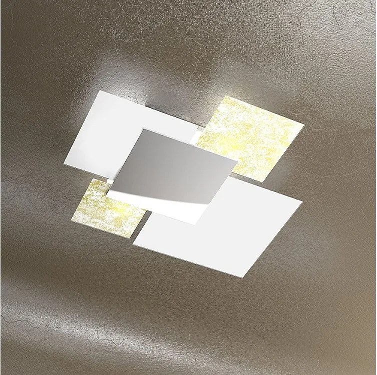 Nowoczesna lampa sufitowa 1088/70-FO Białe szkło i złoty liść 4xE27