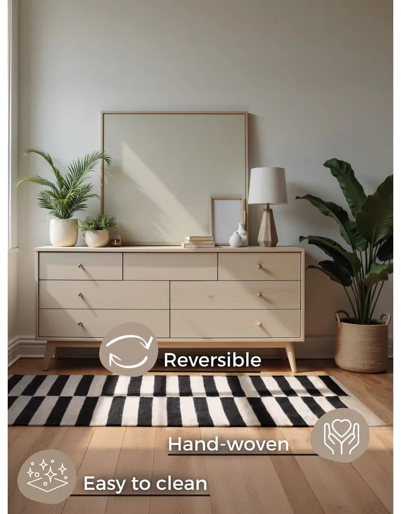 Czarno-biały wełniany dywan dwustronny tkany ręcznie 80x150 cm Donna – Hanse Home