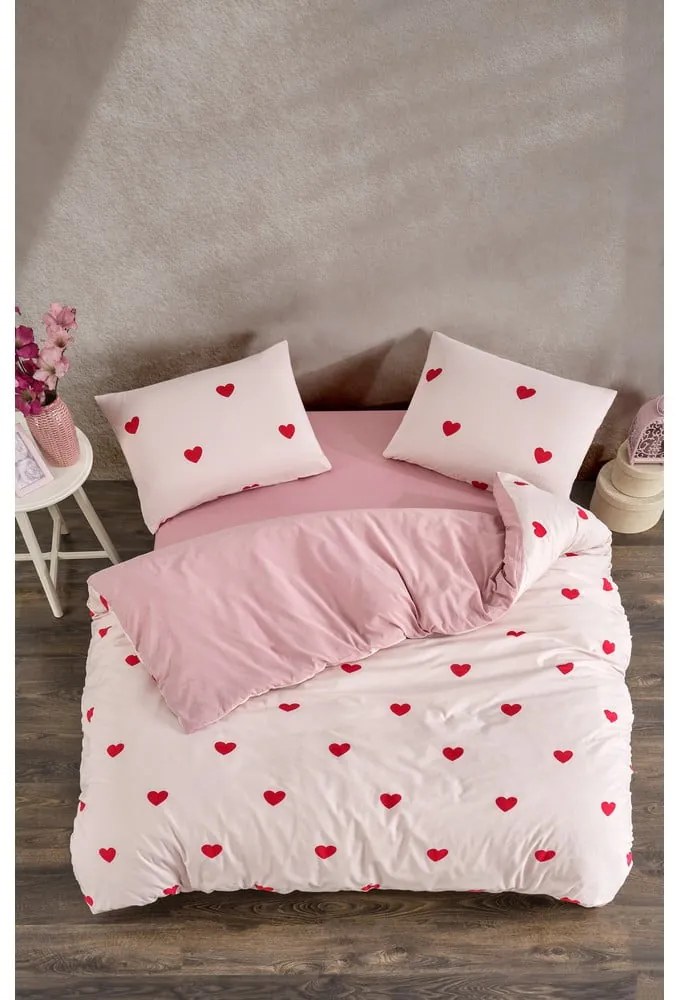 Różowa pościel jednoosobowa z prześcieradłem/3-częściowa 160x220 cm Red Heart – Mila Home