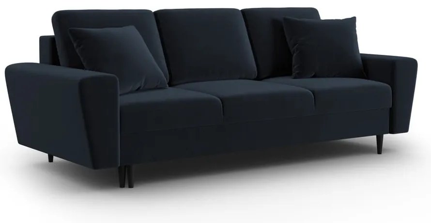 Ciemnoniebieska aksamitna rozkładana/ze schowkiem sofa 235 cm Kyoto – Cosmopolitan Design