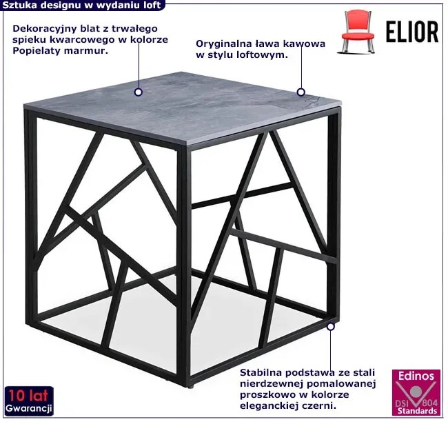 Loftowy stolik kawowy z blatem popielaty marmur - Cristal 3X