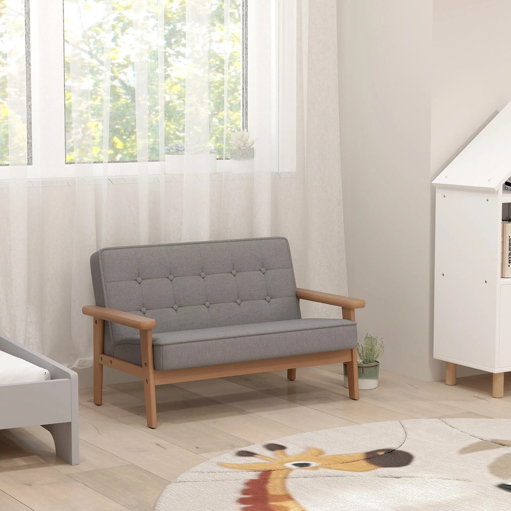 AIYAPLAY Fotel dziecięcy, kanapa dziecięca z drewnianą ramą, welurowe wykończenie, tapicerowany, dla dzieci w wieku 3–15 lat Szary