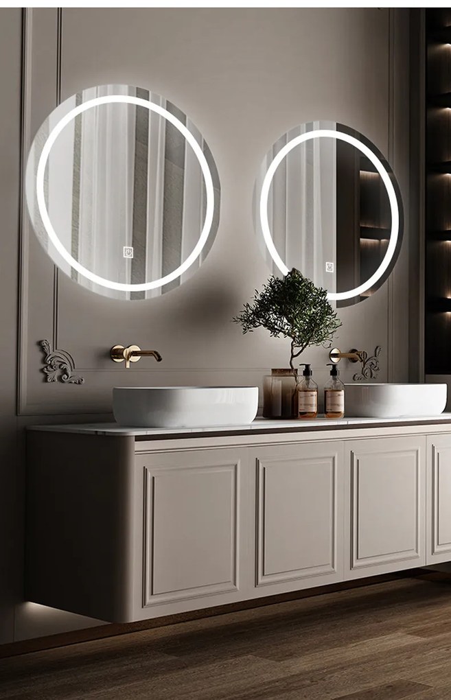 LUSTRO OKRĄGŁE LED FI60cm M-960 WŁĄCZNIK DOTYKOWY PIASKOWANE ŁAZIENKOWE Z PODŚWIETLENIEM