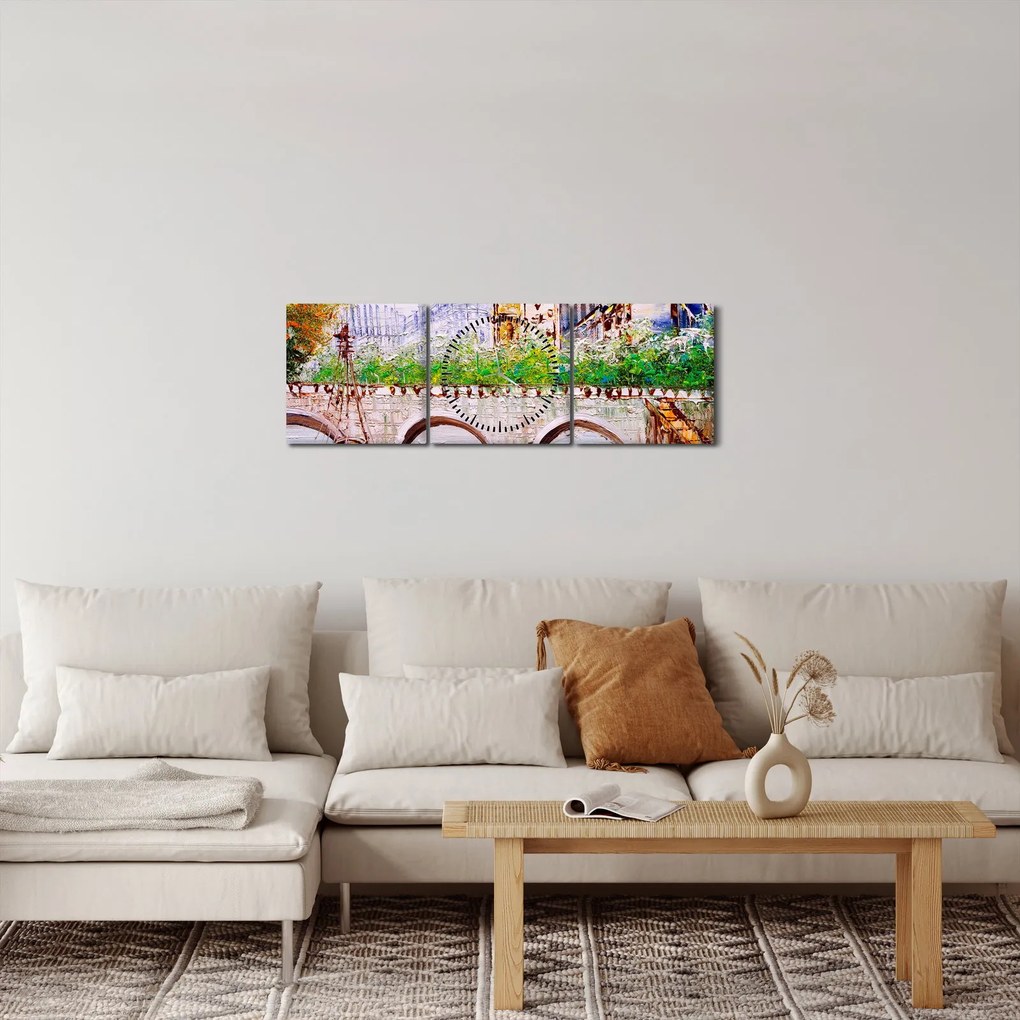 Obraz - Obraz olejny przedstawiający miasto (z zegarem) (90x30 cm)