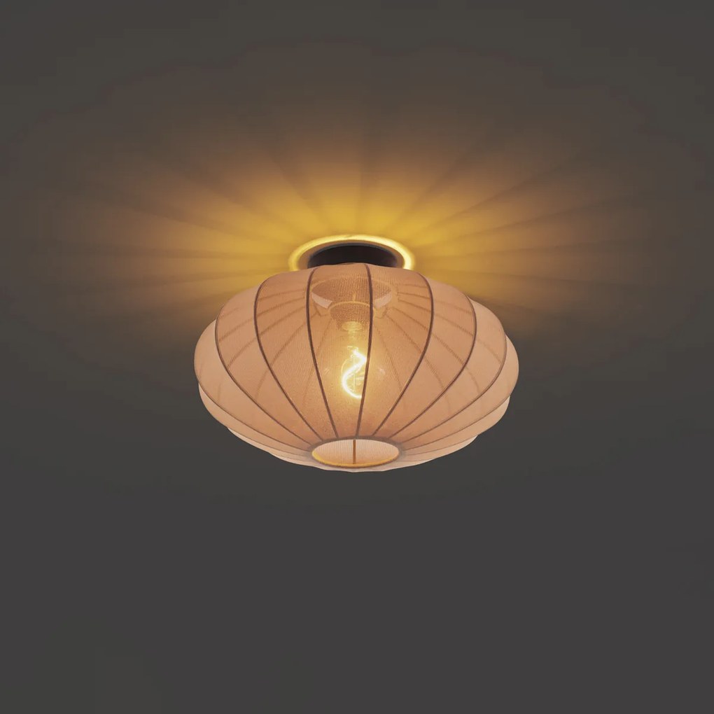 Lampa sufitowa w stylu japandi, brązowa, z abażurem z tkaniny - Bida