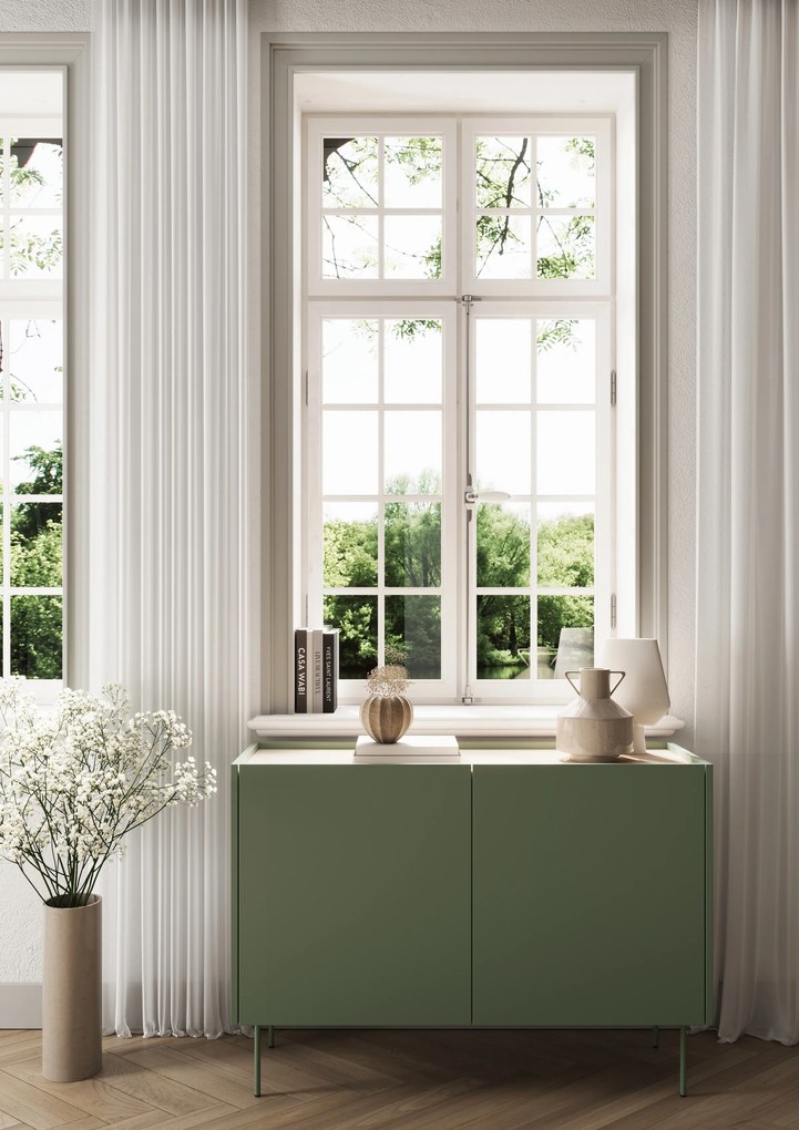 Komoda Desin 120 cm dwudrzwiowa - oliwka / dąb nagano