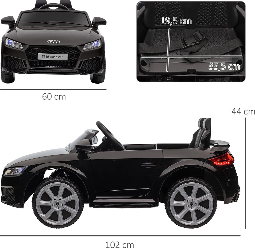 HOMCOM Dziecięcy Samochód Elektryczny, Audi TT RS Roadster, 3 km/h, Pilot, LED, USB, Czarny