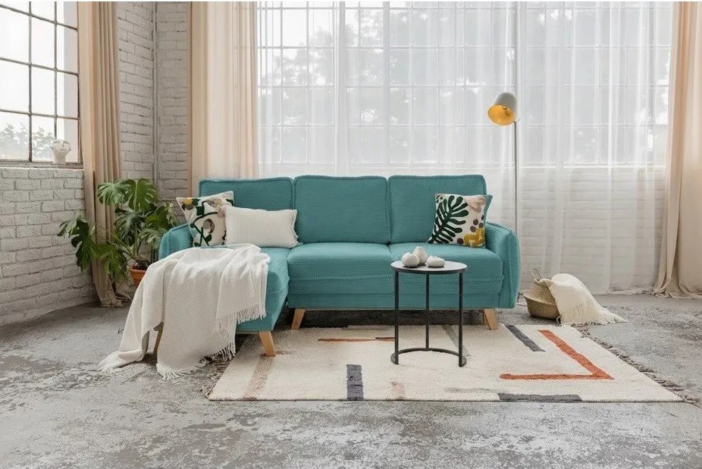 Turkusowy sztruksowy rozkładany narożnik (z przestawnym narożnikiem) Tori – Bonami Selection