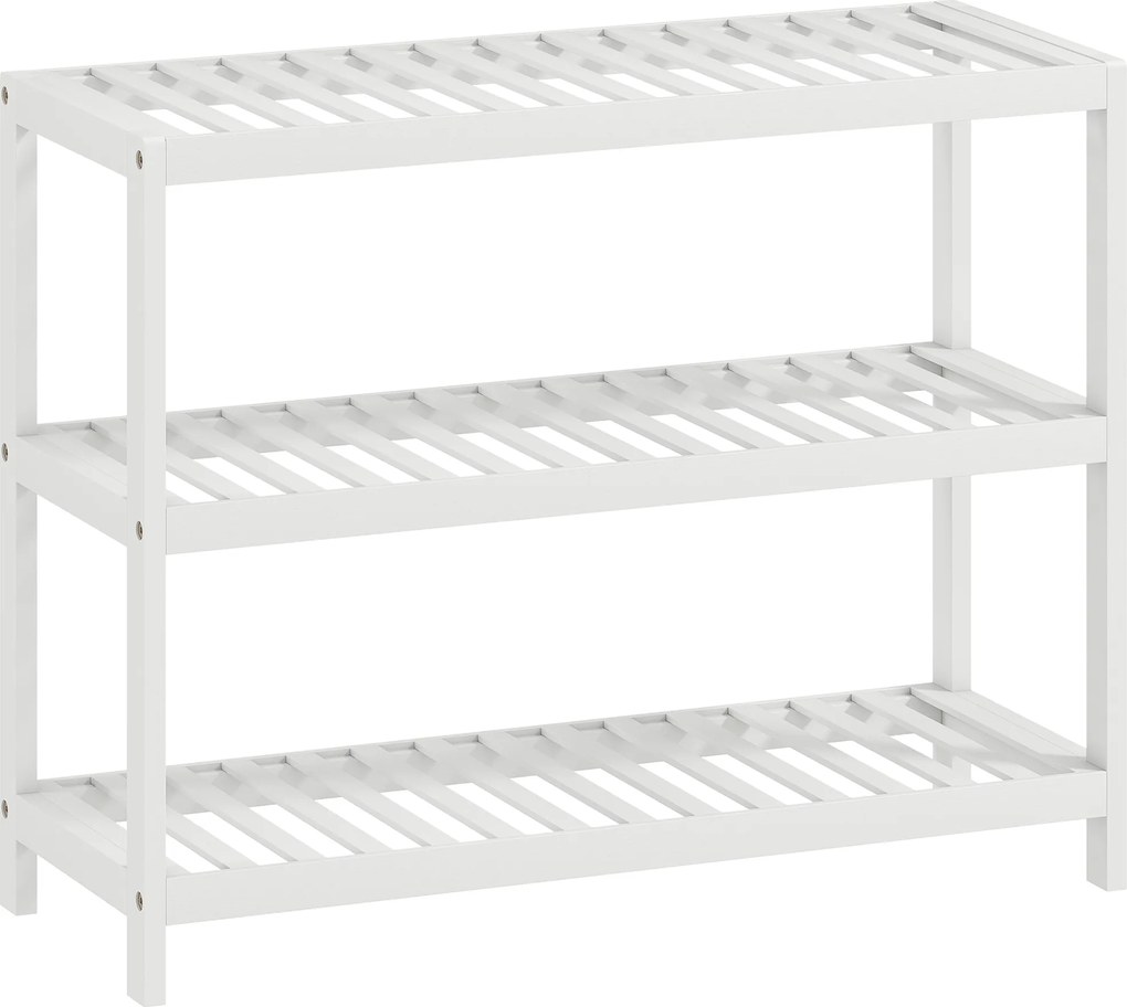 HOMCOM 3-poziomowy regał bambusowy, regał na buty, regał do przechowywania, lakierowane wykończenie, Biały