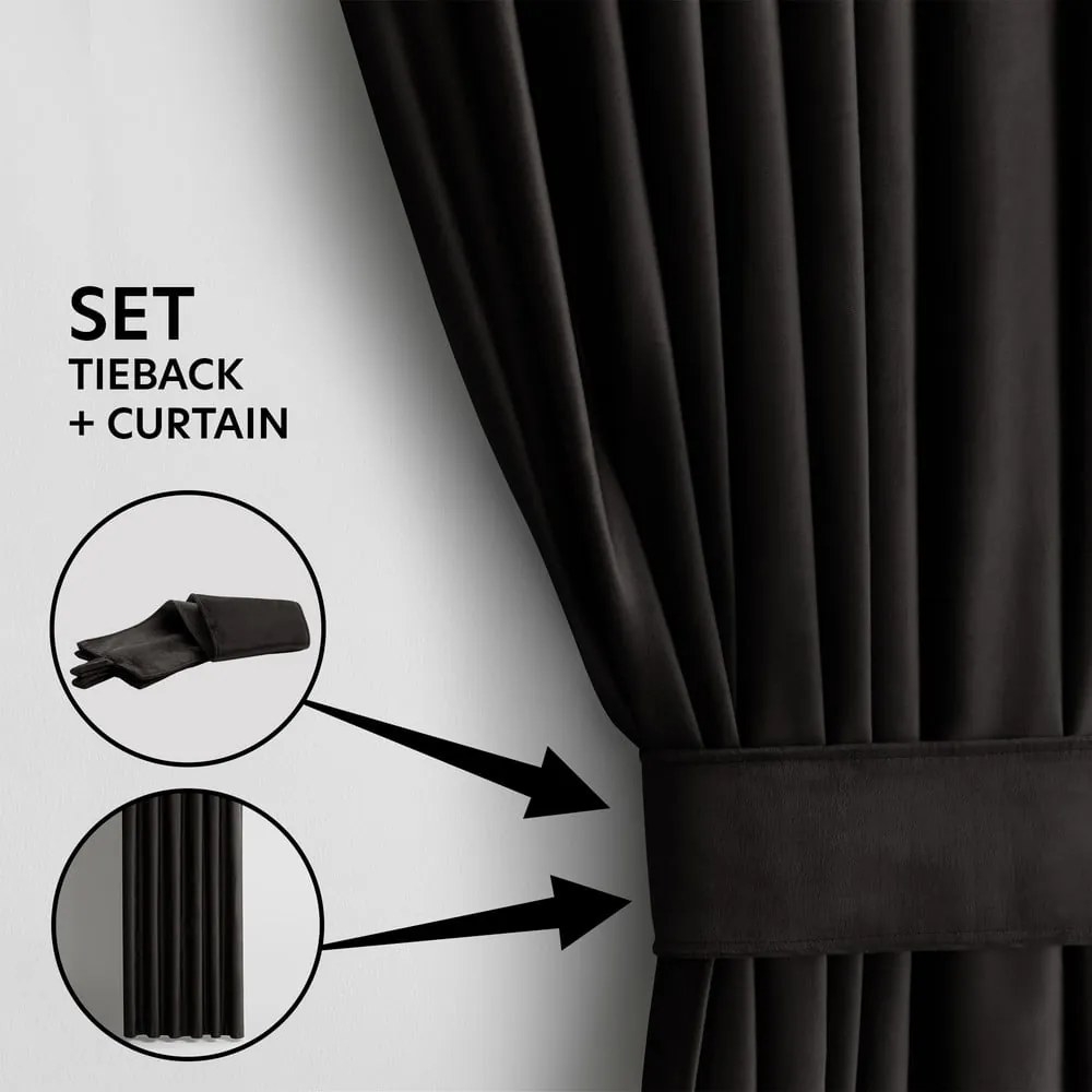 Czarna aksamitna zasłona częściowo zaciemniająca (dimout) 140x245 cm Eyelets – Restilo