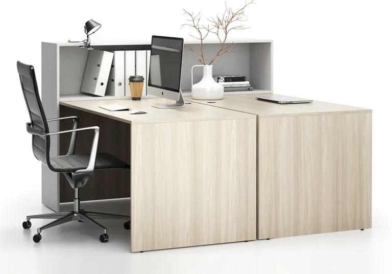 Zestaw mebli biurowych double SEGMENT, dąb naturalny/biały