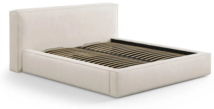 Kremowe tapicerowane łóżko dwuosobowe ze schowkiem i stelażem 200x200 cm Simon – Micadoni
