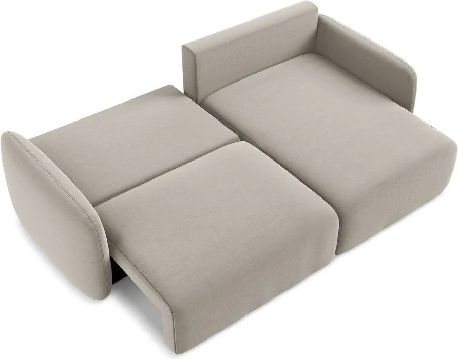 Szarobrązowy aksamitny rozkładany narożnik ze schowkiem (prawostronny/z szezlongiem) Kalena – Makamii