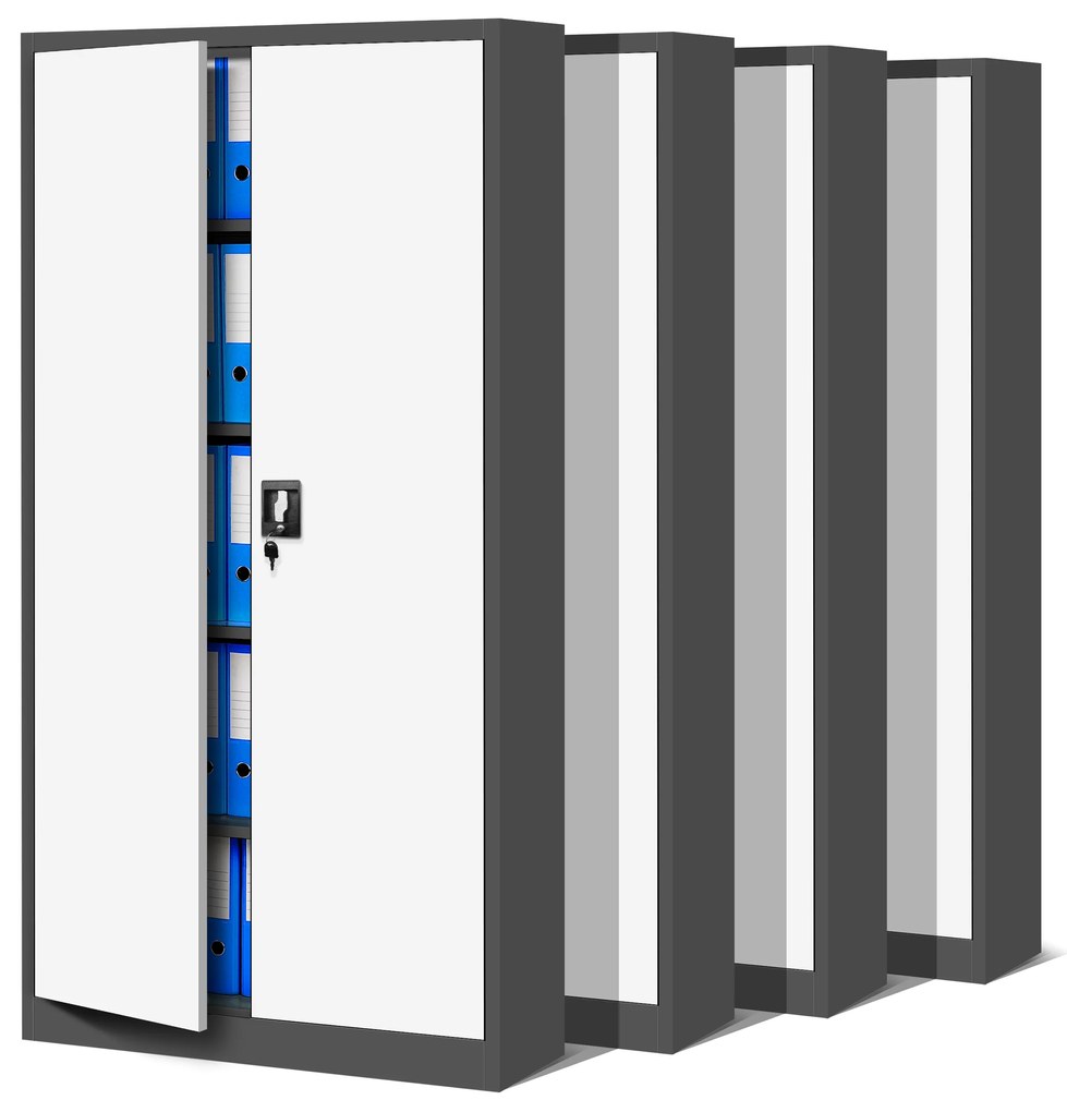 Zestaw 4x biurowa szafa metalowa na akta JAN, 900 x 1850 x 400 mm, antracytowo-biała