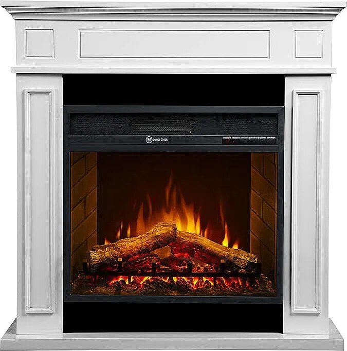 Kominek elektryczny JEFFERSON stojący z białego drewna dł. 89,5 x wys. 90,5 x gł. 28