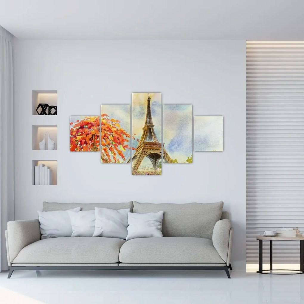 Malowany obraz Wieży Eiffla (125x70 cm)