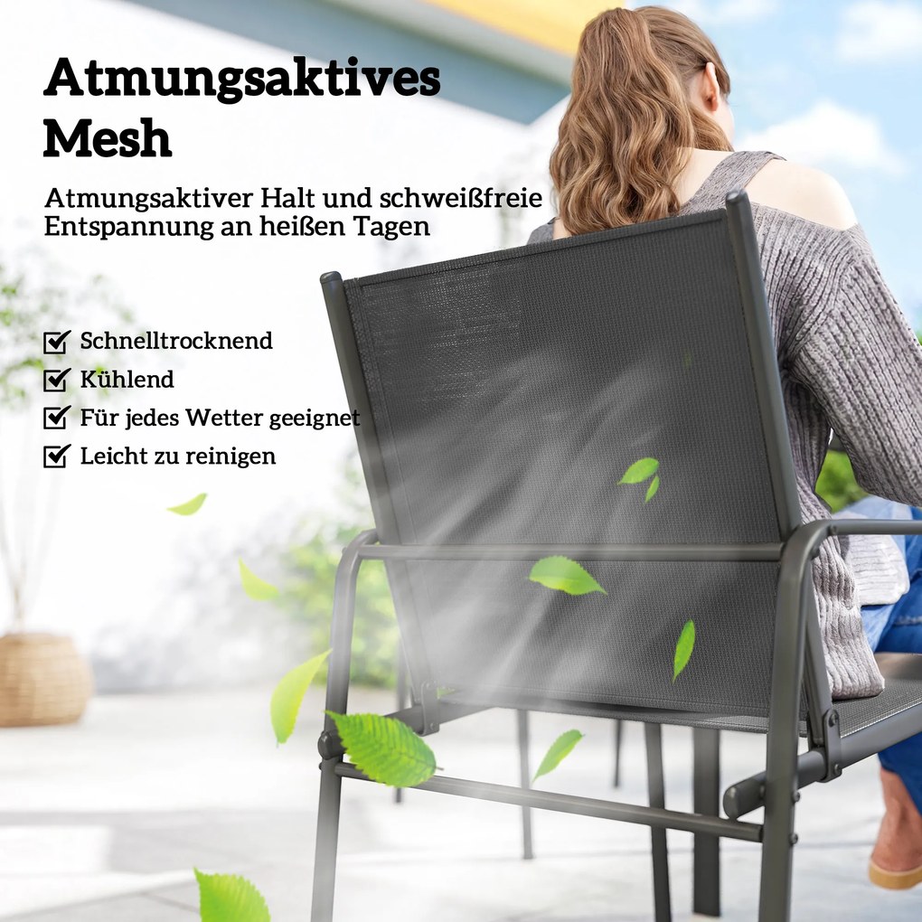 Outsunny Zestaw mebli ogrodowych komplet wypoczynkowy 150 x 80 cm stół z 6 oddychającymi krzesłami wygląd drewna stalowy stelaż Czarny | Aosom PL