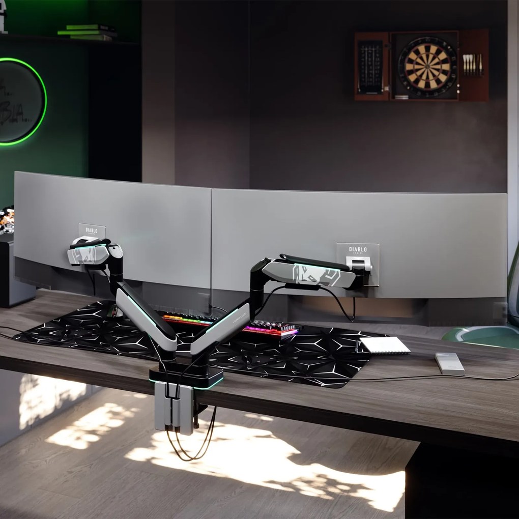 Uchwyt regulowany na 2 monitory 35 cali RGB Diablo X-Arm Dual, szaro-czarny