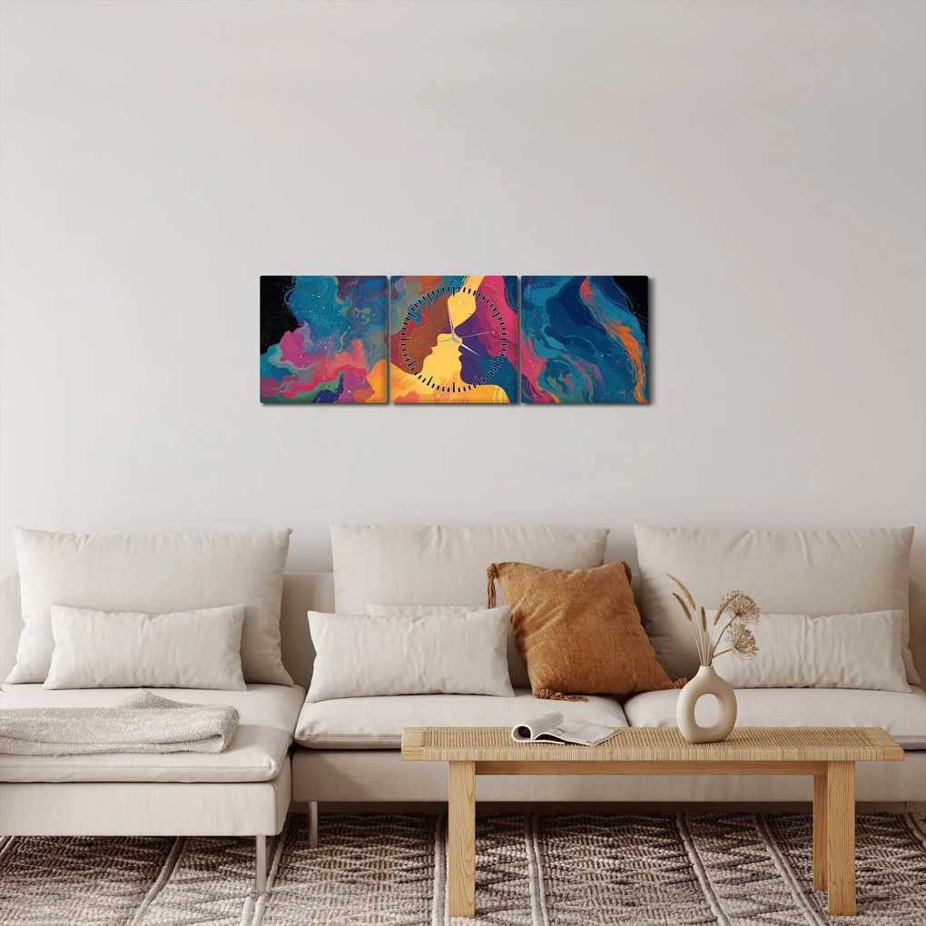 Obraz - Kosmiczna miłość (z zegarem) (90x30 cm)
