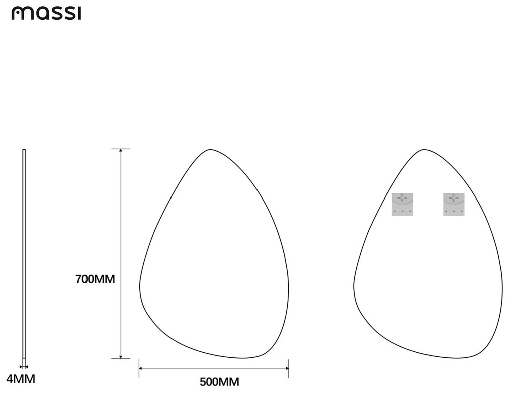 Lustro o nieregularnym kształcie oszlifowane bez podświetlenia DROP | Różny rozmiar | Różne kolory szkła : Kolor tafli szkła - Grafit, Rozmiar - 70 x 50 cm