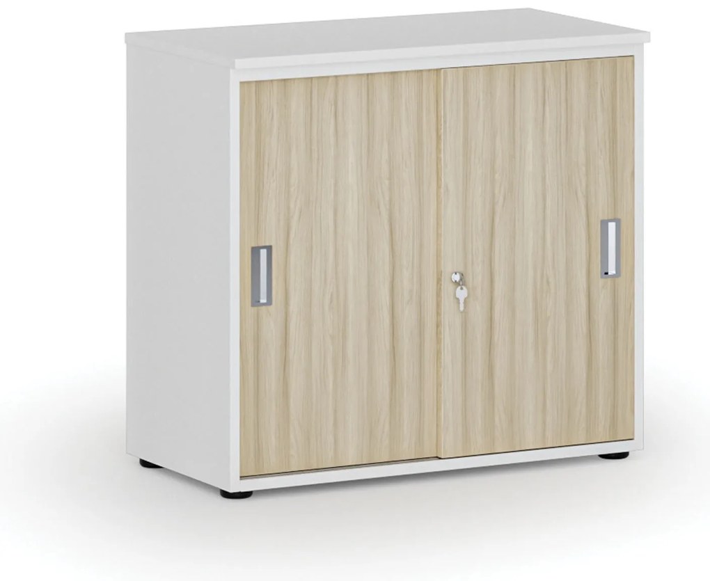 Szafa biurowa z drzwiami przesuwnymi PRIMO WHITE, 800 x 420 x 740 mm, biały/dąb naturalny