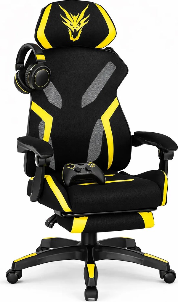 Czarno Żółty Fotel Gamingowy Z Podnóżkiem N5-L20