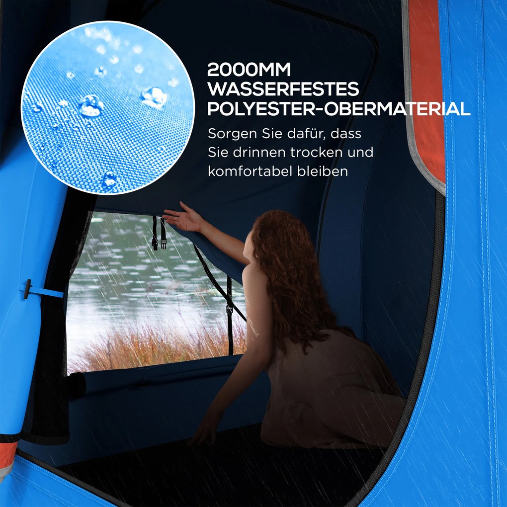 Outsunny Namiot samochodowy Campingowy, 3 drzwi, odporny na warunki atmosferyczne, 239cm x 210cm x 210cm, Pomarańczowy + Niebieski