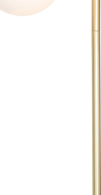 Lampa stojąca art deco złota z opalowym szkłem 2-światła - Pallon
