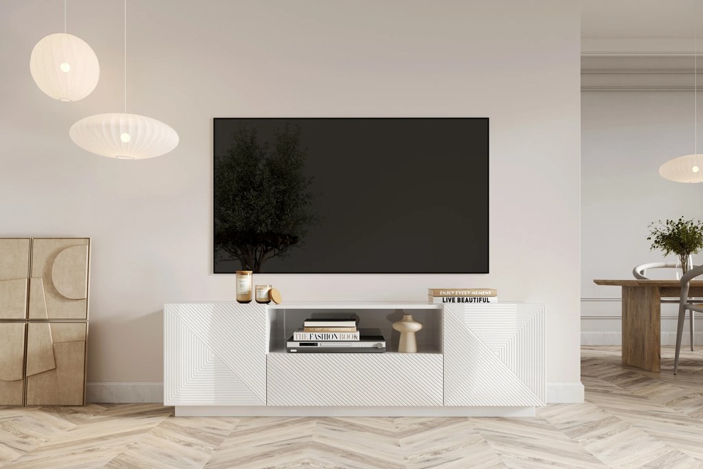 Szafka RTV z szufladą Asha 167 cm - biały połysk