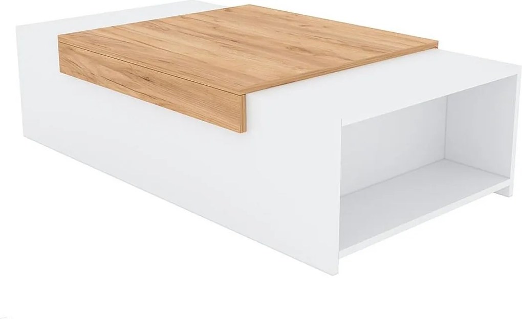 Stolik kawowy - płyta wiórowa - biały i dąb - TRAGI