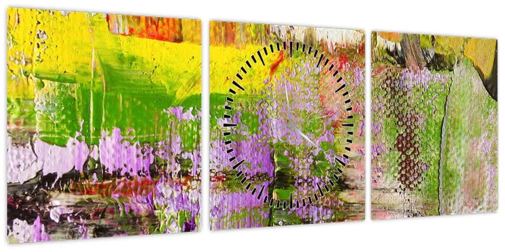 Obraz abstrakcji - malarstwo (z zegarem) (90x30 cm)