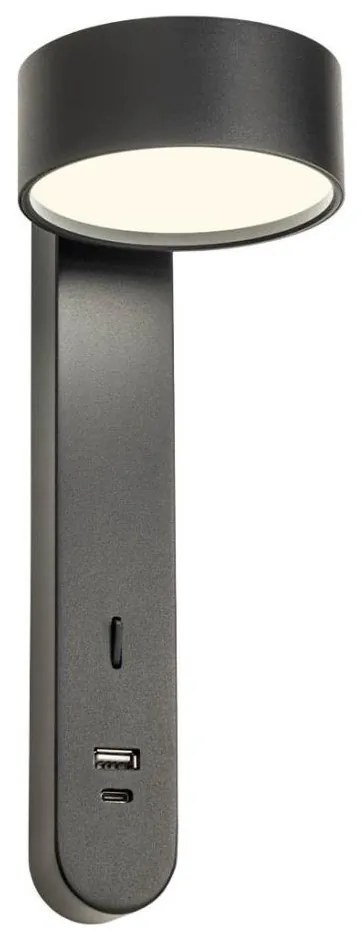 Redo 01-4643 - Kinkiet LED SADES, 6W/230V, CRI 90, USB, czarny