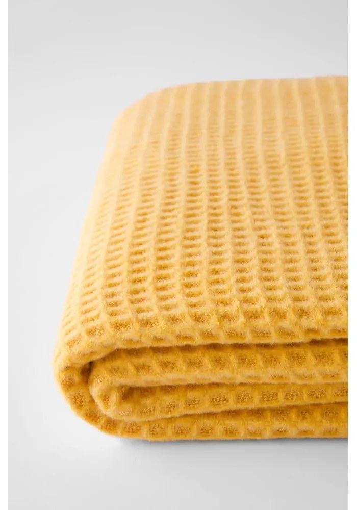 Żółty pled Euromant Waffle, 140x180 cm