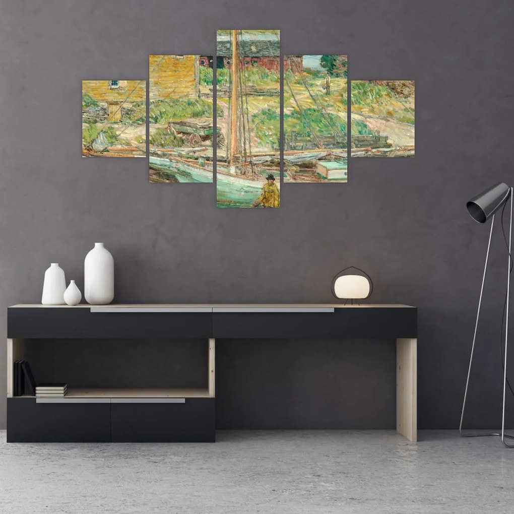 Obraz - Childe Hassam, Oyster Sloop, Cos Cob, reprodukcje (125x70 cm)