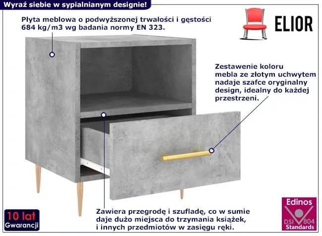 Szafka nocna z szufladą beton - Etelli