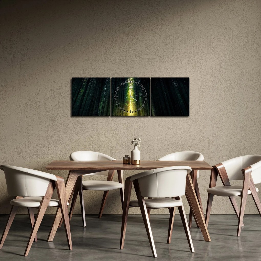 Obraz ciemnego lasu (z zegarem) (90x30 cm)