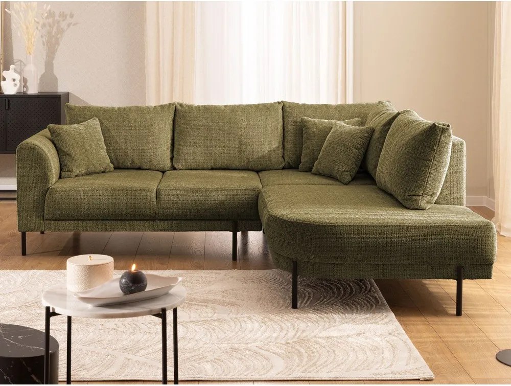 Zielony narożnik z tkaniny szenilowej (prawostronny/w kształcie litery L) Mauris – Ropez