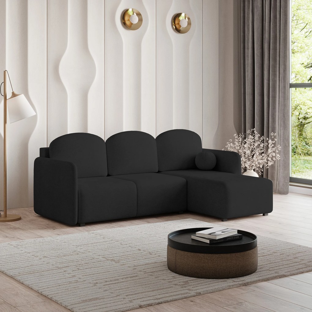 Masseno Narożnik SUVINO z funkcją spania i pojemnikiem na pościel Narozniki L, Rozkładana sofa - Czarny, NEVE 100